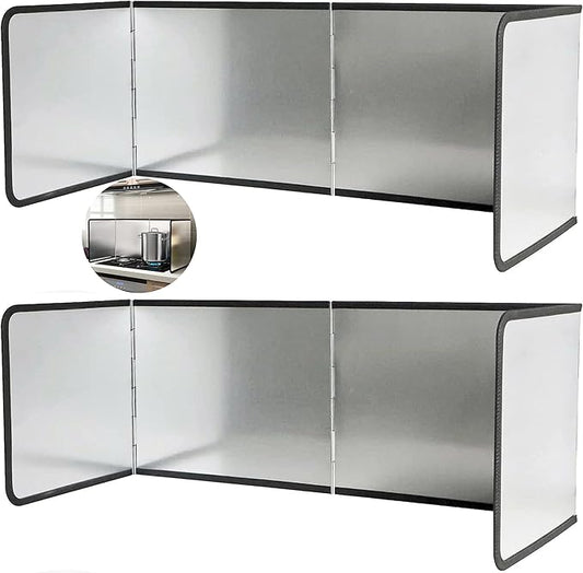 2 pcs 4 Sided Splatter Guards for Frying | Grease Splatter Guard for Frying Pan | Foldable Stainless Steel Grease Splatter Screen | Anti Splatter Foldable Kitchen Backsplash Protector for Stove Top