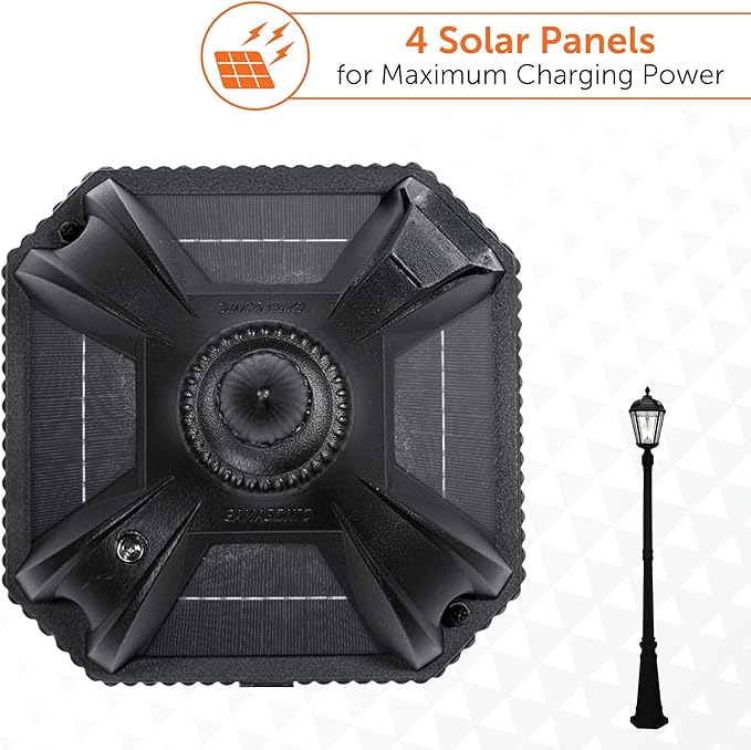 Gama Sonic Solar Outdoor Lamp Post Light, Black Cast Aluminum and Beveled Glass Panels, 10-Year Royal Bulb, Warm White LED with Omni-Direction Reflector, 87-inch Height, 98B001 (Upgraded Panel)