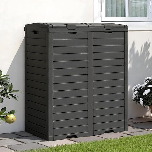 76 Gallon Outdoor Trash Can Waterproof Resin Garbage Can with Tiered Lid & Drip Tray Indoor and Outdoor Use Trash Bin for Patio Kitchen, Backyard & Deck, Black