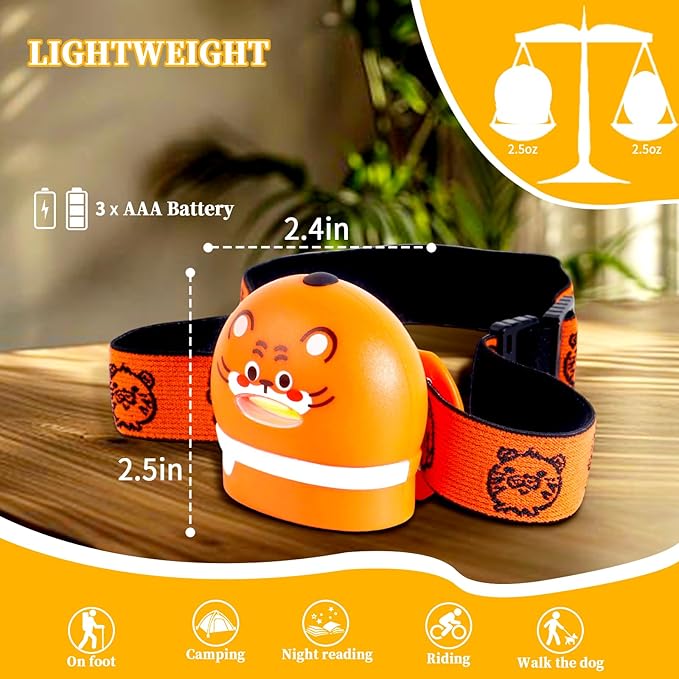 KunHe 8 Pack LED Kids Headlamp with Animal Designs Adjustable Headlight for Camping Running Christmas Stocking Stuffers Gifts for Girls Boys Batteries Included