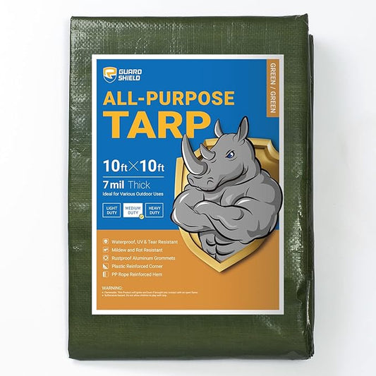 GUARD SHIELD Green Tarp Waterproof 10x10 Feet Medium Duty All Purpose Poly Tarps Cover 7mil