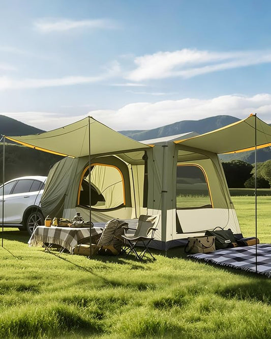 Inflatable SUV Tents for Camping, Pop Up Car Tent, Large SUV Tent Attachment for Camping, 2 in 1 Inflatable Tents Attach to Back Car with AC Port - ArmyGreen