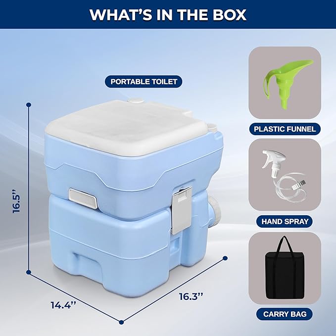 SereneLife 5.2 Gal Portable Toilet for Adults – Leak-Proof Camping Toilet with Detachable Waste Tank, 120+ Flushes, Hand Sprayer, Carry Bag & Plastic Funnel for RV, Tent, Hiking, Travel & Home Use