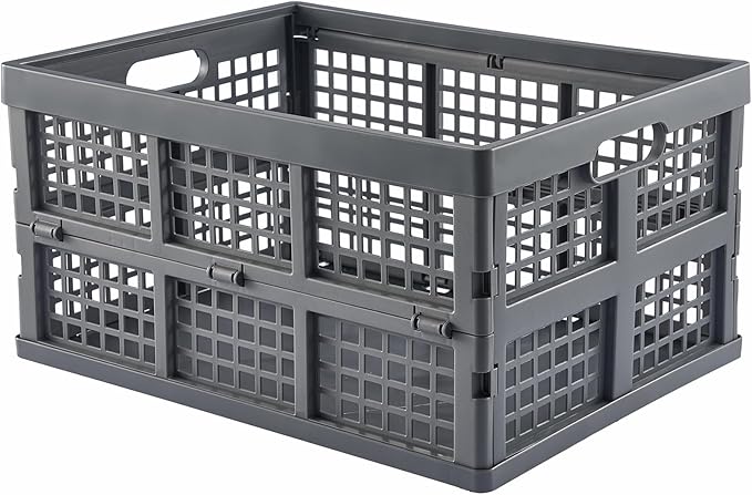 3-Pack Plastic Collapsible Storage Crates-30L,Foldable Plastic Crates for Storage (Gray)