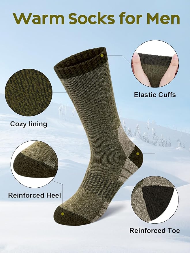 Senker Fashion Merino Wool Hiking Socks for Men, Warm Crew Socks W/Cushion Moisture Wicking for Trekking Work Outdoor