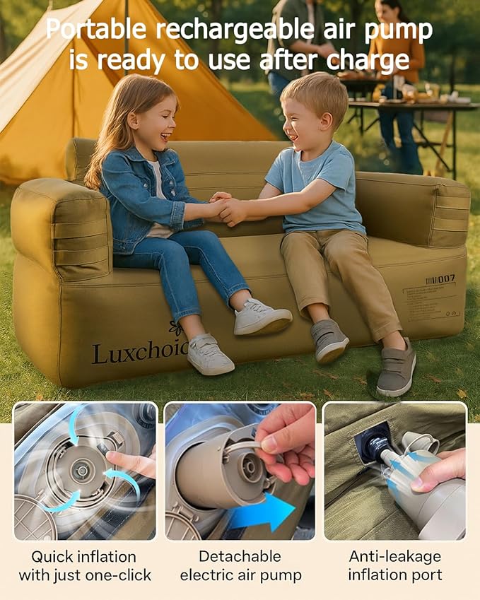 Portable Inflatable Couch for Camping with Built-in Pump Durable Inflatable Furniture Luxury Blow Up Couch Stylish Outdoor Air Sofa Perfect for Backyard Beach Music Festival Party