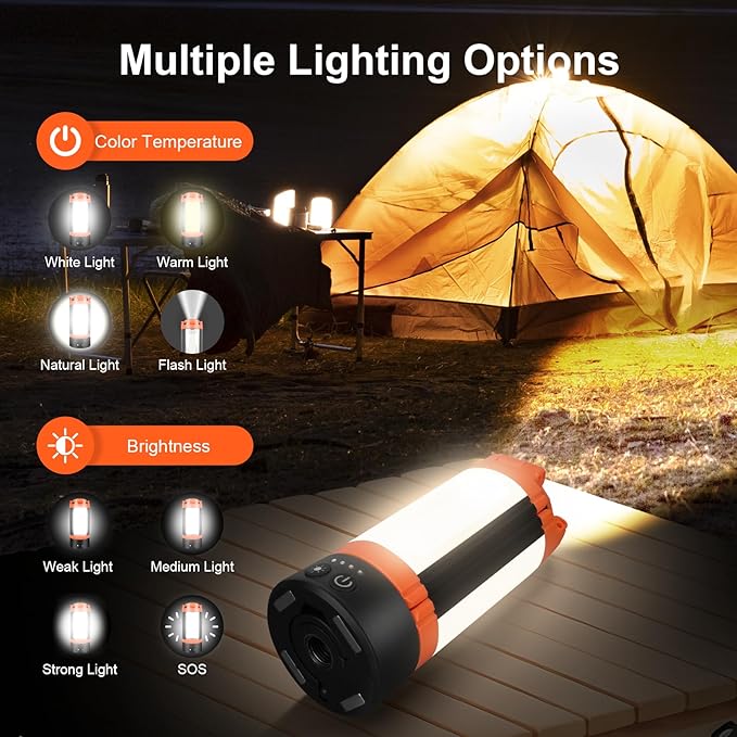 Rechargeable Camping Light with Stand, 73.2" Cordless Work Light, 5000LM, 100W LEDUSB-C Fast Charge 360° Adjustable, 5 Modes & 48H Runtime, Camping Lights for Outdoor, Job Site, Garage, Emergency