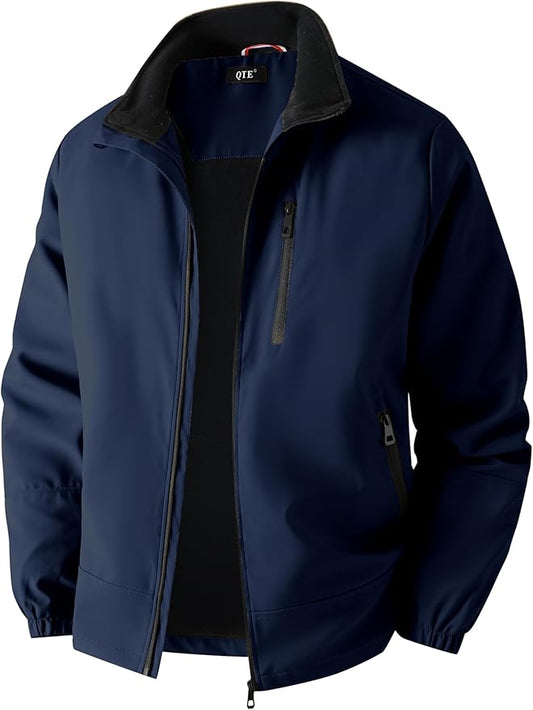 QTE Lightweight Jackets for Men Casual Windbreaker Stylish Light Fall Spring Golf Work Outdoors Business Stand Collar Coat
