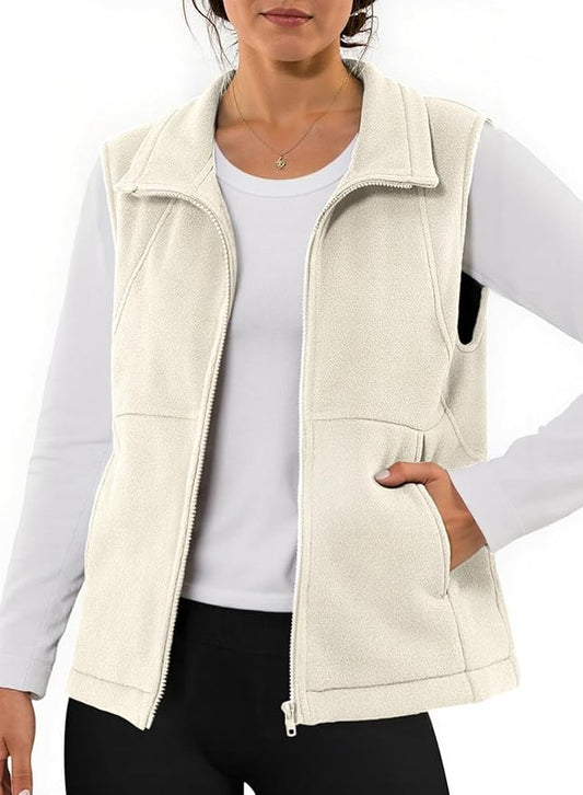 Dokotoo Women's Full Zip Polar Fleece Vest Warm Winter Sleeveless Cardigan Lapel Collar Sherpa Coat Outerwear with Pocket
