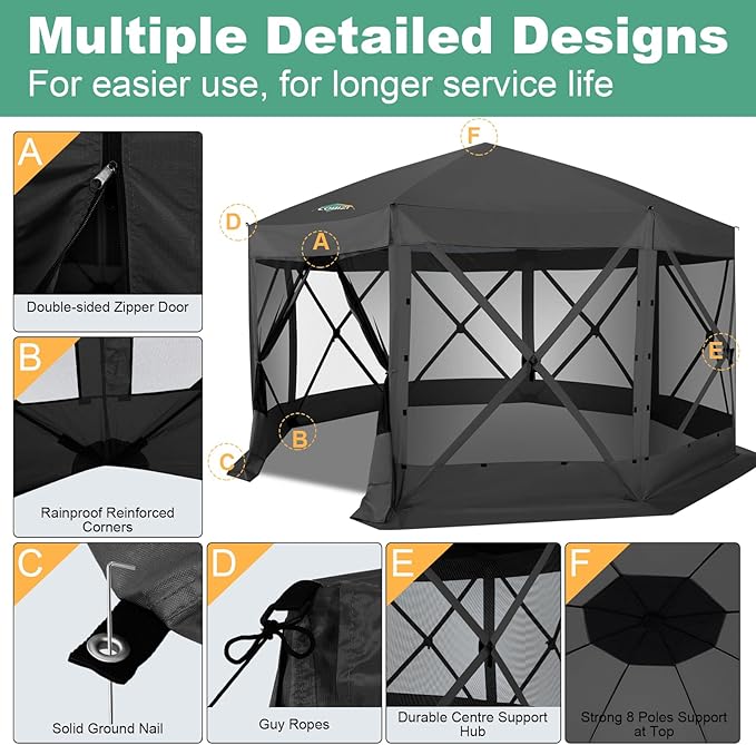 COBIZI 15x15ft Extra Large Pop-Up Gazebo Canopy Tent with Mosquito Netting, Spacious Easy Set-Up Screened Shelter, Durable Outdoor Pavilion with Ground Stakes, Perfect for Patio, Backyard,Black