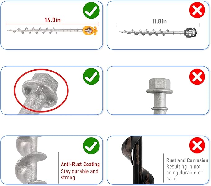 16 PCS Screw in Tent Stakes for Women Men - Ground Anchors for Sand, Canopy, Trampolines, Camping Aluminium Heavy Duty Rust Prevention Pegs Drillable Lightweight Safe - Silvery 14 inch