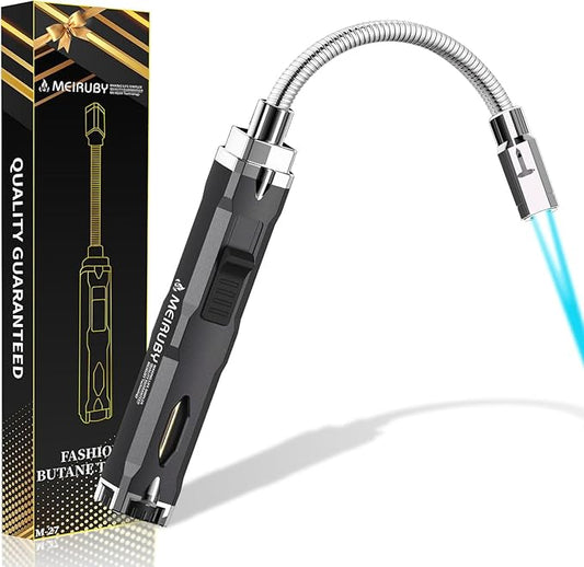 Torch Lighter, Long Flexible Neck Refillable Butane Lighter, Jet Flame Windproof Lighter with Visual Fuel Window for Kitchen Cooking, Baking, BBQ & Camping (Fuel Not Included)