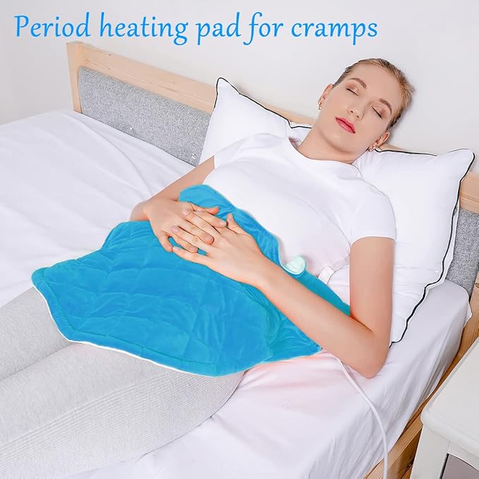 Electric Heating Pad for Neck and Shoulders, Shoulder Heating Pads, Weighted Neck Heating Pad for Pain Relief, 6 Heat Settings Far Infrared Heated Pad with Auto Off (Blue M)