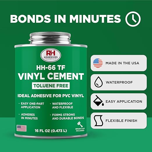 HH-66 Toluene Free Vinyl Cement, 16 oz. can - Vinyl Adhesive, Cement Glue, Repair Glue, Inflatables, Pool Liner, Tarps, Tents, Awnings, Mats, Covers, Waterproof, High Strength, RH Adhesives