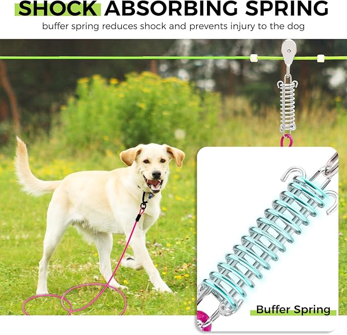 Snagle Paw Heavy Duty Dog Runner for Yard,75ft Dog Run Cable with 10ft & 10ft Pulley for Large Dogs Up to 250lbs, Aerial Dog Zip Line for Backyard, Dog Trolley System for Camping, Park, Outside