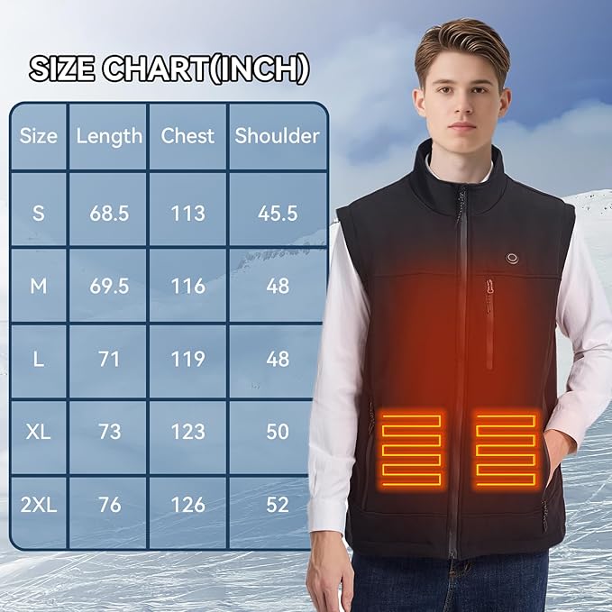 Soft Shell Heated Vest for Men with Battery, 9 Heating Zone Lightweight Insulated heating Vest for Winter Outdoor