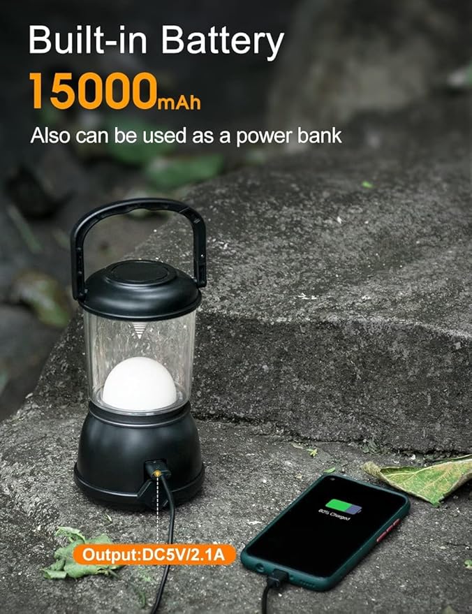 Camping Lantern Rechargeable, Up to 336H Running Time Super Tent Light, 15000mAh/1500LM Emergency Light for Hurricane, Power Outages, Home, Hiking, IPX5 Water-Resistant