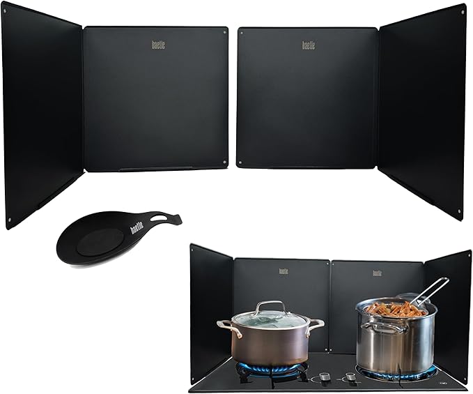 Extra Large Stainless Steel Oil Splash Guard, Heavy-Duty Nonstick Stove Backsplash Protector for Stove Top & Frying [Set of 2 with 2 Panels each - 15.7” x 15.7”] with Spoon Rest.