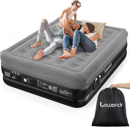 Queen Air Mattress with Built in Pump,16" Deluxe Blow Up Mattress Airbed, Comfy Self Inflating Air Mattress, 3Min Fast Inflatable Mattress for Camping, Home, Guests, Travel(661lb MAX), Gray