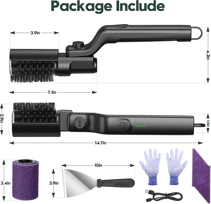 Juome Electric Grill Brush for Outdoor Grill, Cordless Rechargeable BBQ Grill Cleaner with 180°Adjustable Angle, Grill Cleaning Brush Kit with Grill Scraper, BBQ Grill Tools Accessories