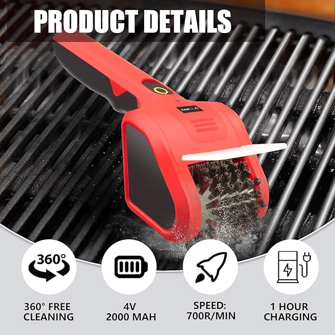 TOOLSPACE 2 in 1 Cordless Electric Grill Brush, Safe & Efficient Cleaning Scrub Brush with 2PCS 360° Rotating Cleaner Brush Heads, Electric Scrub Brushes for BBQ Grill Bathroom and Kitchen