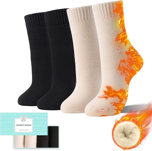 HUGSWEET Thermal Winter Socks for Women Extra Thick Insulated Heated Slipper Socks for Cold Weather 4 Pairs (Multicolor)