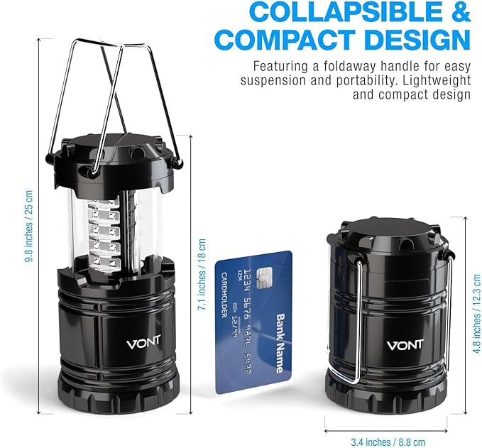 3 Pack LED Camping Lantern, LED Lanterns, Suitable Survival Kits for Hurricane, Emergency Light for Storm, Outages, Outdoor Portable Lanterns, Black, Collapsible, (Batteries Included)
