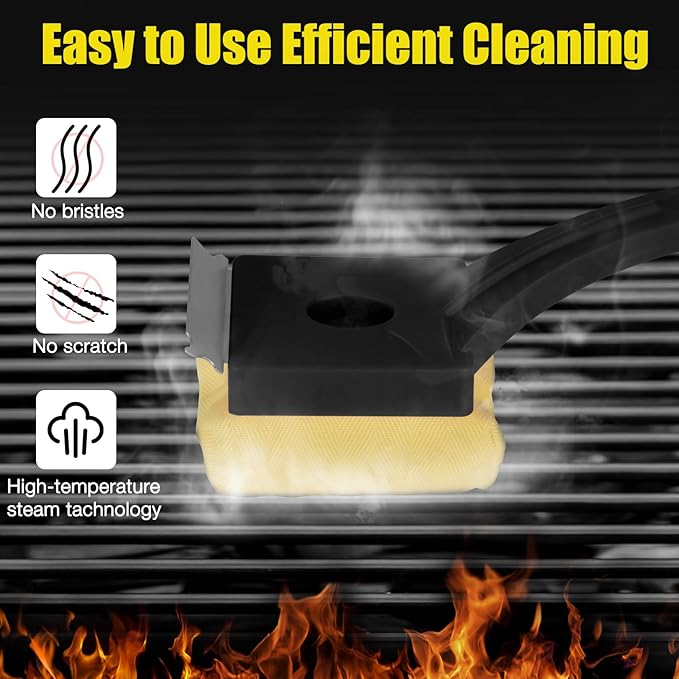 Grill Brush Bristle-Free – Steam Cleaning – Includes 2 Extra Brush Head – Heavy-Duty Barbecue Scraper