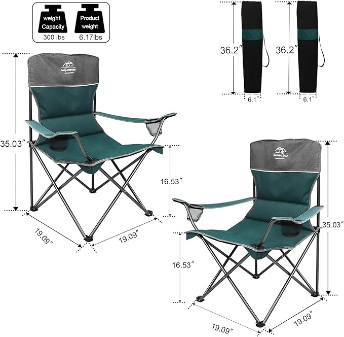 3 Piece Portable Camping Chairs Set,Folding Lawn Chair Set with Cup Holder,Outdoor Heavy Duty Comfy Chairs,Loveseat Chair Perfect for Family Hiking,Picnics and Beach Trips,Bistro Green