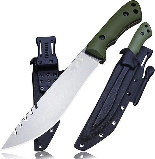 13.4-inch DC53 steel full tang hunting knife + K sheath. Suitable for camping, hiking, hunting and as daily carry equipment for handicrafts. (G10 - Jungle Style A)