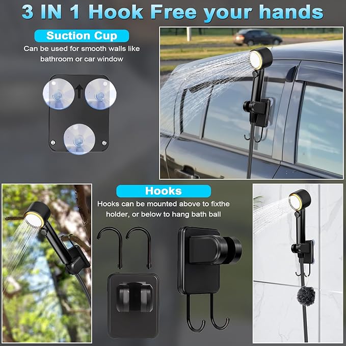 Portable Shower for Camping, 8000mAh Rechargeable Camping Shower Pump with 3X Stronger Water Flow, 5 Pressure Levels & 4 Shower Modes Outdoor Shower with Intelligent LED Display for Hiking Travel Pet