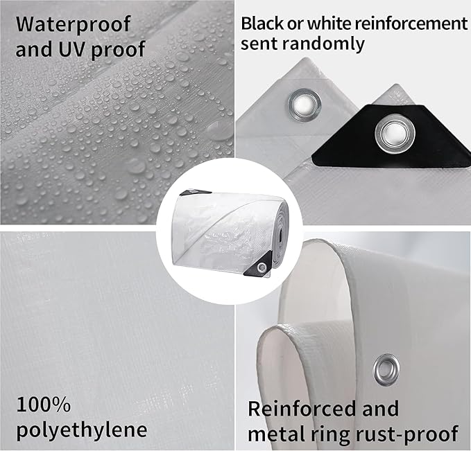 TARPAL 5'x 7' Tarp White Tarp Waterproof 7.5 mil(2-Pack) Medium Duty All Purpose Poly Tarps Cover Waterproof,Snow Proof UV Protection,Rip and Tear Proof,Poly Tarpaulin