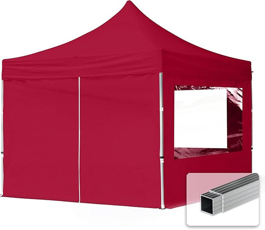 10x10 ft PES 700 Pop up Canopy Tent Economy Aluminium 1.3 in., incl. 4 Sidewalls with Panorama Windows, Red