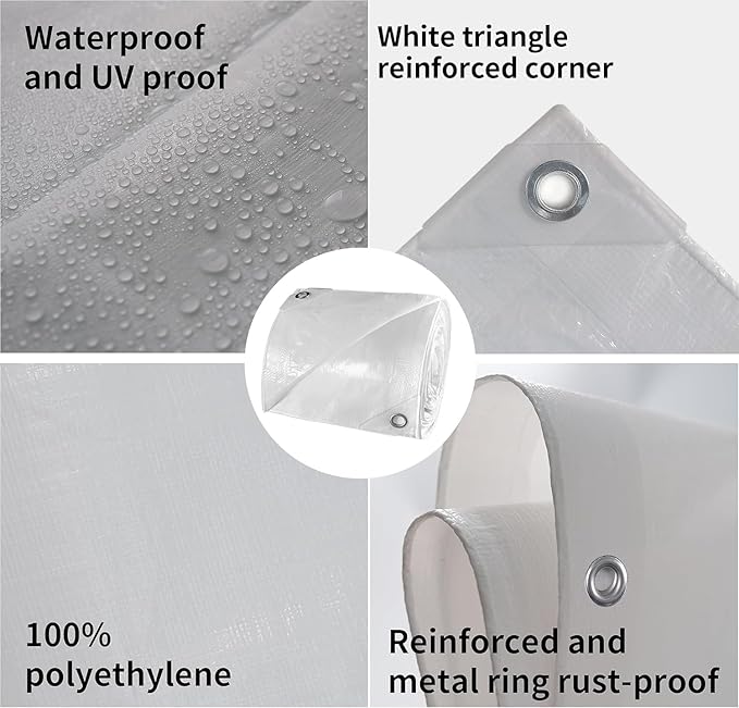 TARPAL 10'x40' White Tarp Waterproof 7.5 mil Medium Duty All Purpose Poly Tarps Cover Waterproof,Snow Proof UV Protection,Rip and Tear Proof,Poly Tarpaulin