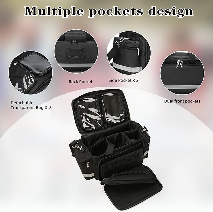 Medical Bag Empty Emergency Bag First Responder Bag First Aid Bag Home Health Empty First Aid Storage Bag with Detachable Divider Medical Supplies Bag Emergency Responder Trauma Bag