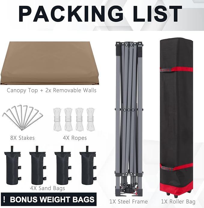 COOSHADE Pop Up Canopy Tent 10x10 with 2 Sidewalls, Outdoor Shade Instant Canopy Tents(Khaki)