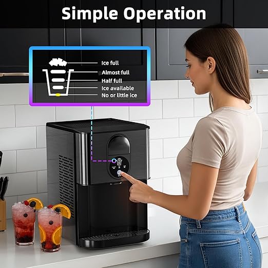 Antarctic Star Nugget Ice Maker,Countertop Ice Maker with Soft Chewable Ice,44 Lbs/24H,Self-Cleaning,One-Click Operation,for Home/Kitchen/Office/Party,Black