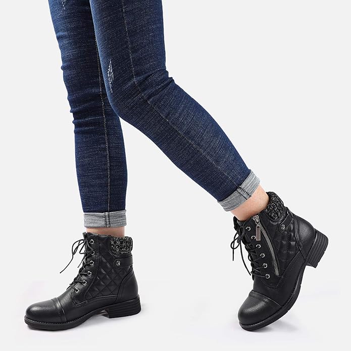 STQ Women's Combat Boots Lace up Ankle Booties