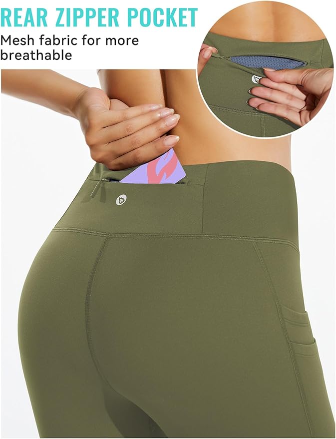 baleaf Women's Fleece Lined Leggings Water Resistant Thermal Winter Warm Tights High Waisted with Pockets Running Gear