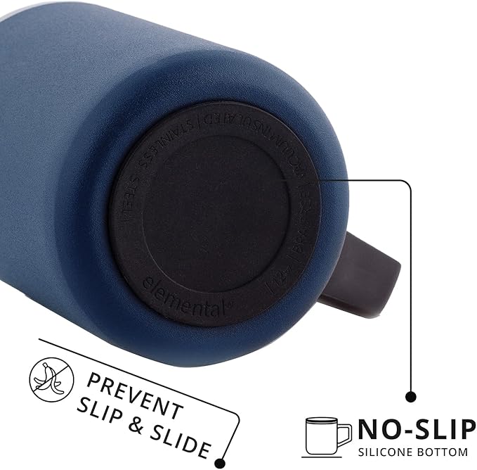 Elemental Insulated Coffee Mug - Triple-Wall Stainless Steel Summit Travel Cup for Hot and Cold Drinks - Thermal Coffee Mug with Lid and Handle for Camping, Office & Travel 12oz - Navy Blue