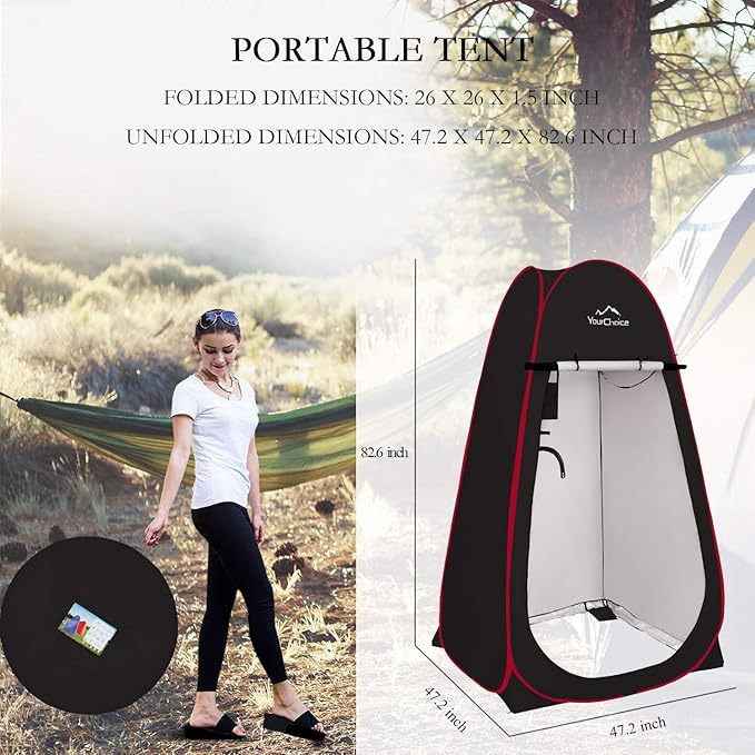 Your Choice XL Pop Up Privacy Shower Tent - Portable Changing Tent for Camping, Beach & Poolside - 82.6" Tall Double Storage Pockets & Carry Bag