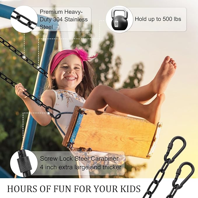 Hammock Chair Chain, 2 Pack 83in Hanging Swing Chain with 4 Carabiners, 660LB Capacity Heavy Duty Hammock Hanging Kit for Punching Bags, Swing Hangers, Porch, Patio, Playground Indoor Outdoor (Black)