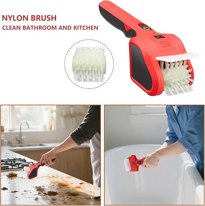 TOOLSPACE 2 in 1 Cordless Electric Grill Brush, Safe & Efficient Cleaning Scrub Brush with 2PCS 360° Rotating Cleaner Brush Heads, Electric Scrub Brushes for BBQ Grill Bathroom and Kitchen
