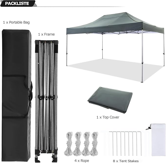 COBIZI 10x15 Pop Up Canopy Without Sidewall,Heavy Duty Canopy UPF 50+ All Season Wind Waterproof Commercial Outdoor Wedding Party Tents for Parties Gazebo with Carry Bag(10 x 15 ft Gray)