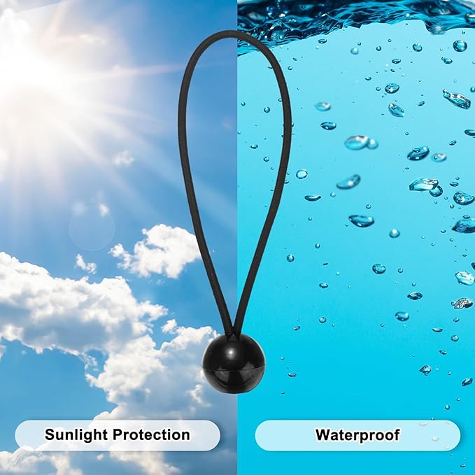 50-Pack Ball Bungee Cords, 6 Inch High Elastic Canopy Tarp Tie Down Bungee Balls for Camping/Tent/Cargo Holding Wire Hoses/Patio Umbrellas/Shelter [Black]