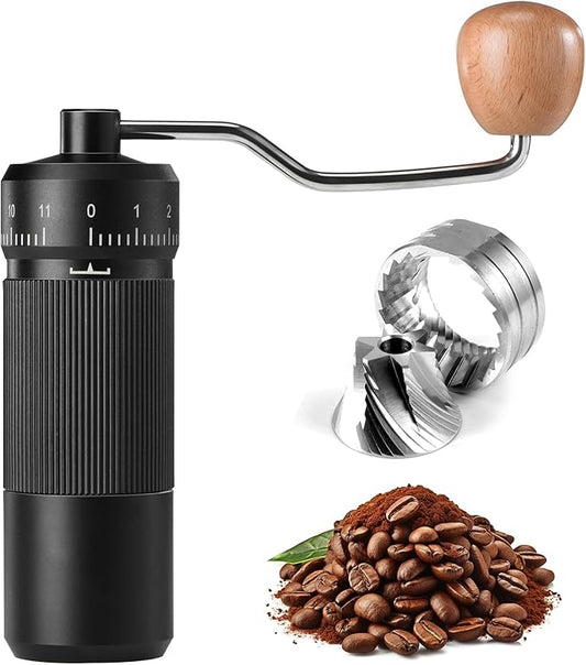 Portable Manual Coffee Grinder with Stainless Steel Conical Burr Mill, 25g Capacity Small Coffee Grinder for Travel, Camping, Office (Black)