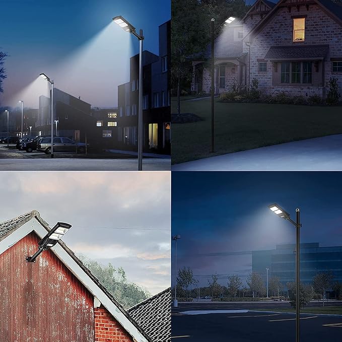 2 Pack Solar Street Lights Outdoor 120000 lumens, Led Street Light Outdoor Dusk to Dawn Security Led Solar Street Light with Remote Control for Square, Yard, Garden, Basketball Court