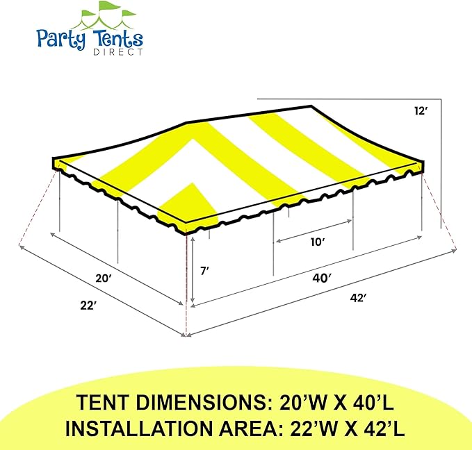 Party Tents Direct 20'x40' Weekender West Coast Tent Frame Party Tent (Yellow/White) PVC Top with Storage Bag - Tents for Parties, Weddings, Birthdays, Banquets, Fiestas, Workshop, Outdoor Event