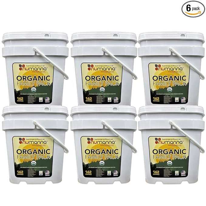Numanna Organic Family Pack Bucket 972 Servings | USDA Organic, CCOF Certified | 6-Months Meal Kit | Ready-to-Eat Survival Meals | 25-Year Shelf Life | USA Made | Ideal for Daily Use & Emergency Prep