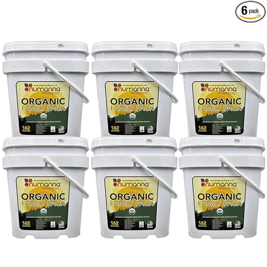 Numanna Organic Family Pack Bucket 972 Servings | USDA Organic, CCOF Certified | 6-Months Meal Kit | Ready-to-Eat Survival Meals | 25-Year Shelf Life | USA Made | Ideal for Daily Use & Emergency Prep